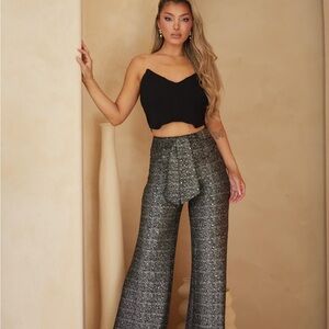 Elegant Silver Women's Wide-Leg Pants